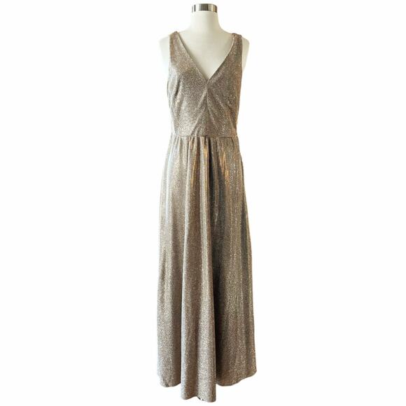 ADDISON EVENING Gold Gown Glitter Metallic Dress Sleeveless V-Neck Formal 8 NWT - Picture 11 of 15